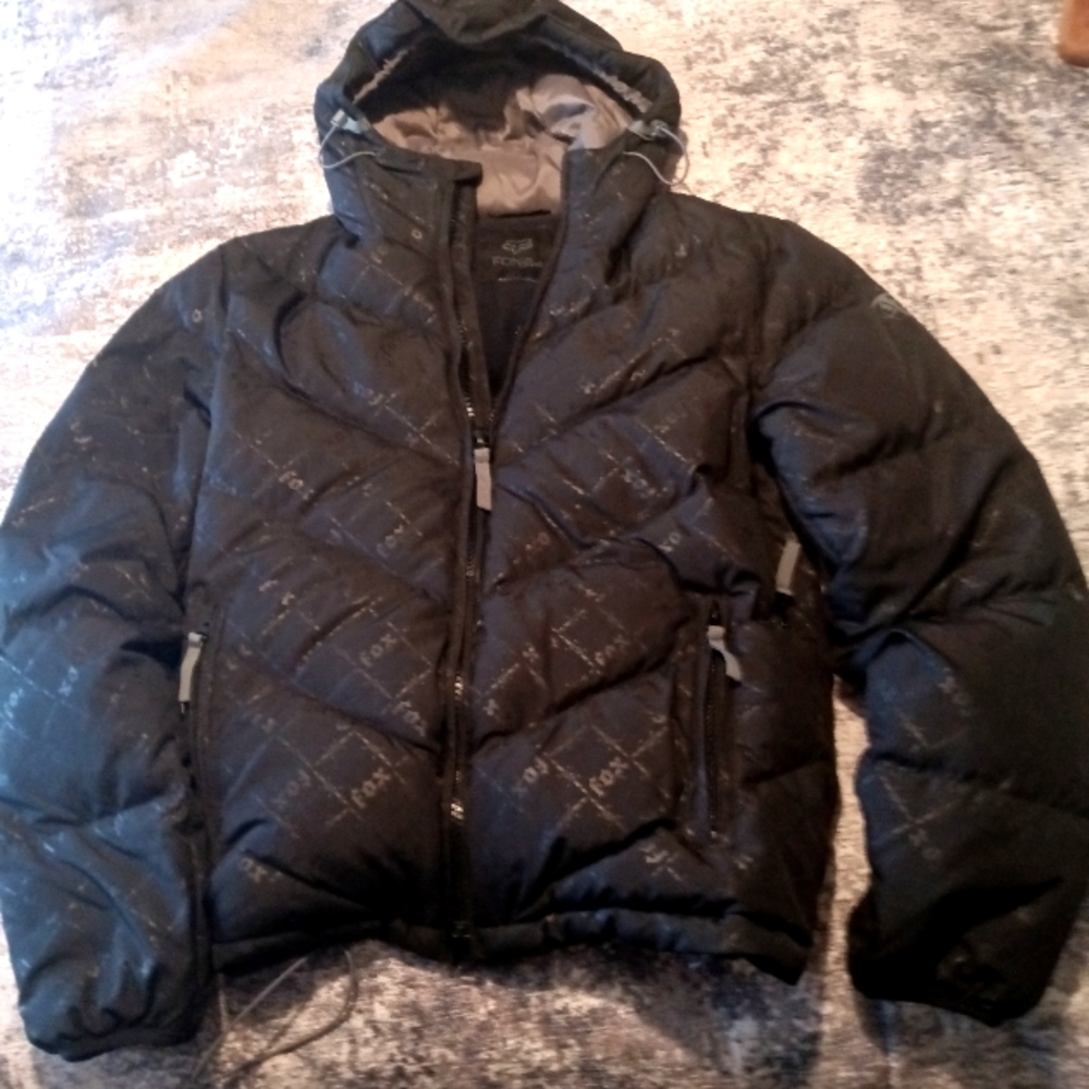 FOX GIRLS BLACK HOODED PUFFY JACKET ZIP UP, Multi Pocket, FEATHER/DOWN FILLED